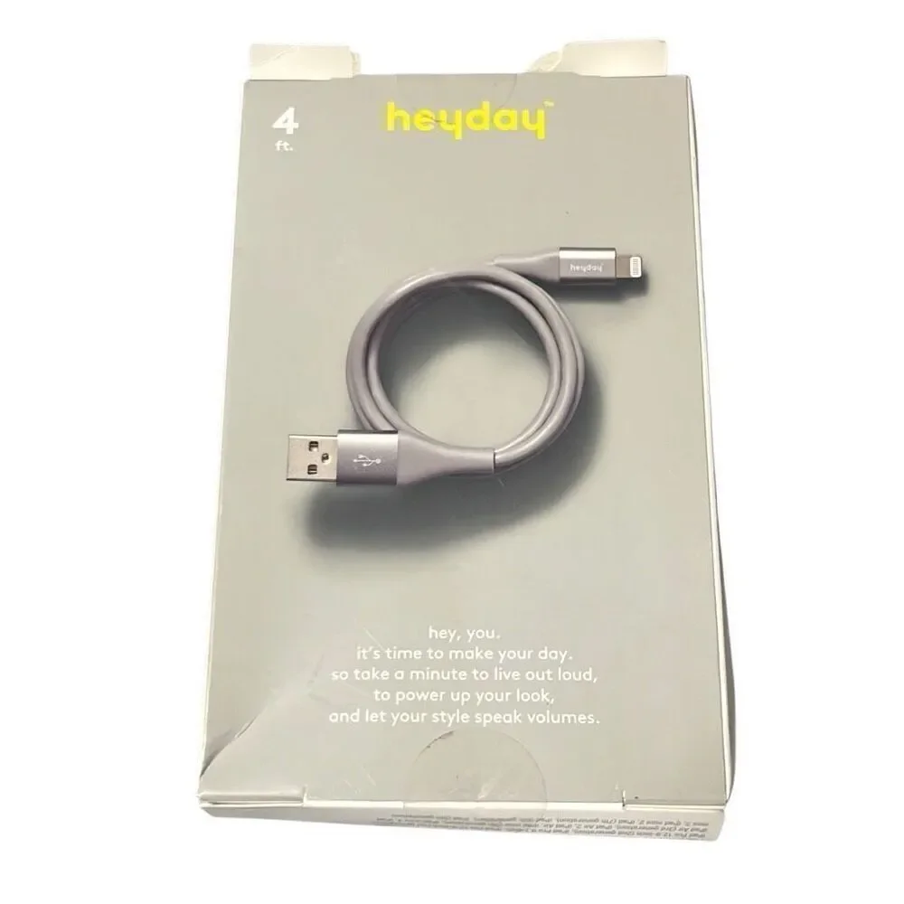 Heyday 4' Lightning to‎ USB-A Round Cable Gray MFI- certified Apple Iphone Ipad